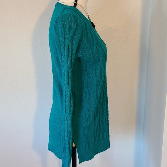 LOFT Sweater Women's XS Turquoise Cable Knit Wool Blend Preppy Career NEW - Picture 2 of 7